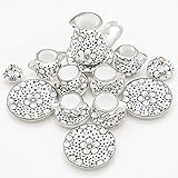 Odoria 1:12 Miniature 15PCS Porcelain Tea Cup Set Plum Blossom Dollhouse Kitchen Accessories