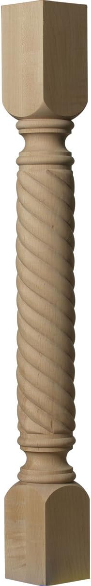 Ekena Millwork COL03X03X35HARW 3 3/4-Inch W x 3 3/4-Inch D x 35 1/2-Inch H Hamilton Rope Cabinet Column, Rubberwood