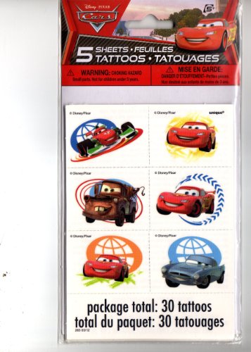 Disney Pixar Cars Party Tattoos 5 Sheets/30 tattoos