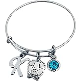 Personalized Pig Charm Bangle Bracelet with Birthstone and Initial Charm, Pig Jewelry Gifts for Women, Teens and Girls