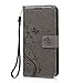 Galaxy J3 Wallet Case - Auideas Fashion Floral Butterfly Embossed PU Leather Magnetic Flip Cover Card Holders & Hand Strap for Samsung Galaxy J3 (2016) J320 with Pen - Gray