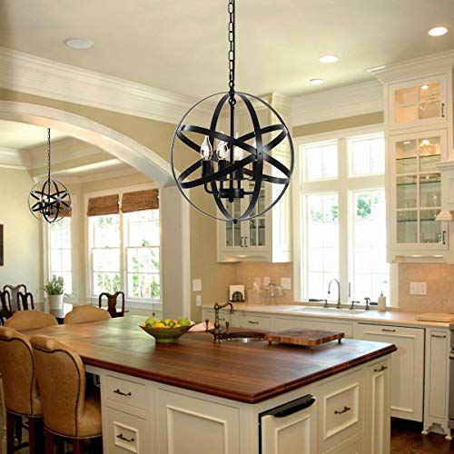 Lika 4-Light Plug in Chandeliers 15.7" Farmhouse Rustic Industrial Pendant Hanging Lights with Metal Shade Black Chandelier for Dining Room, Kitchen, Foyer