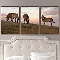 3 Piece Framed Canvas Wall Art Horse On a Plain Field Animals Farmhouse Living Room - 16