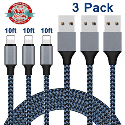 iPhone Charger,Lightning Cable 3Pack 10Ft Sundix iPhone Charger Cable Nylon Braided Charging Cable Cord Compatible X 8 8plus 7 7plus 6s 6s Plus More-Blue