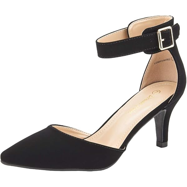 Mysoft Women's Low Heel Pumps - Pointed Toe Ankle Strap Dress Sandals, Black Satin, 3" Heel - View #8