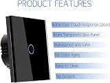 CNBINGO Touch Light Switch Black 1-Gang 1-Way Glass Panel 240V 500W view 4