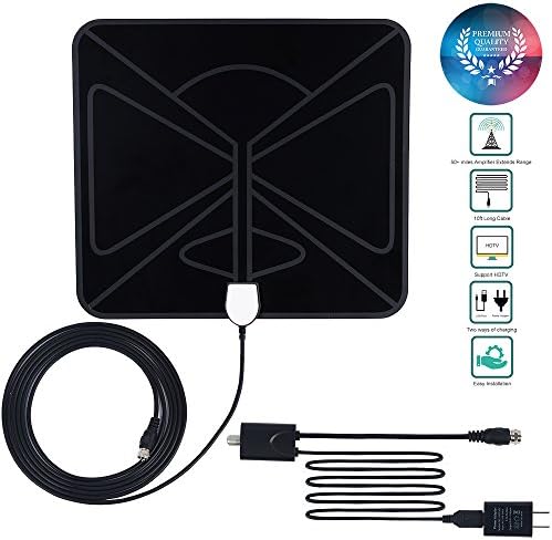 ATBAY HD TV Antenna 50+ Mile Range High Reception Performance Indoor TV Receiver with 10FT Coax Cable and Detachable Amplifier Signal Booster for More Free Channel,Black