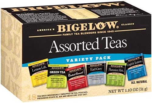 Bigelow Assorted Teas 6 Flavors 18 Count Box (Pack Of 6) Caffeinated 108 Tea Bags Total