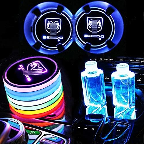 Colorful LED Car Cup Holder Pad Mat for Dodge Auto Interior Atmosphere Lights