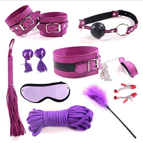 Luck7DZ 9 Pcs Role Play Costume Leather Bondage R’estraints Kit for Bed and Under Bed Sěx Play Bandage Gear Sěx for Men Sunglasses (Color : Purple)