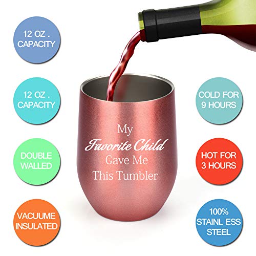 Stainless Steel Stemless Wine Tumbler, 4 Pack 12oz Double Insulated Wine Glasses with Lid for Champagne, Cocktail, Beer, Coffee, Drinks - Funny Unique Gifts Idea for Family\'s, Rose Gold