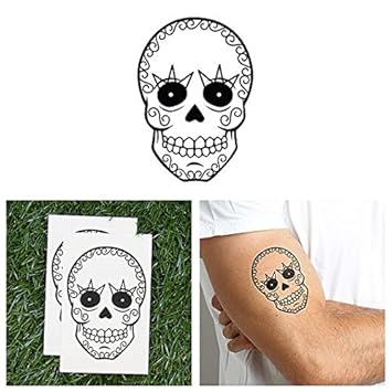 Tattify Sugar Skull Temporary Tattoo Rock N Roll Set Of 2