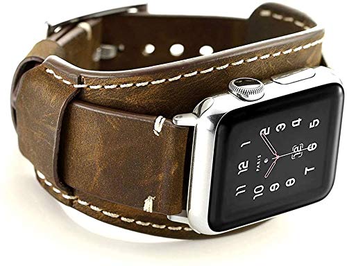 Coobes Compatible with Apple Watch Strap 49mm 45mm 44mm 42mm,Genuine Leather Band Cuff Bracelet with Buckle Compatible iWatch Ultra Series 9/8/7/6/5/4/3/2/1 SE SE 2 for Men Women(49/45/44/42mm, Coffe)
