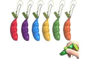 Volscity 6 Pack Peapod Fidget Toy ,Sensory Bean Squeeze-a-Bean,Soybean Stress Relieving Chain Toys,Edamame Keychain,Pea Keych