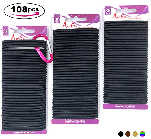 AwEx Strong Hair Ties Black,No Metal,4mm Thick Hair Elastics, No-Metal Ponytail Holder,Pack of 108 ct - Thumbnail 6