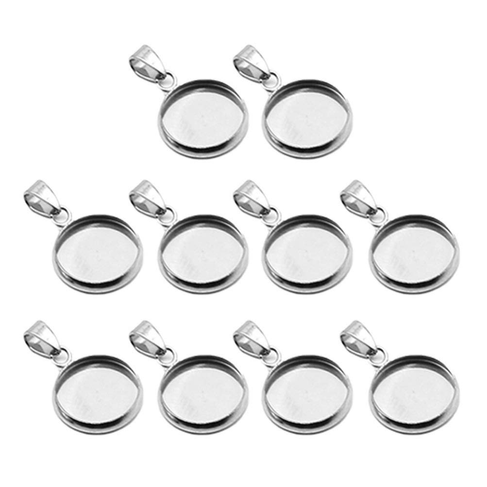 Milisten 20pcs Pendant Trays Kit Round Bezel Blanks Trays Pendant Cabochon Settings for DIY Crafting Photo Jewelry Making Silver 16mm