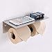 APLusee Double Toilet Paper Holder with Shelf, 304 Stainless Steel Brushed Nickel Bathroom Tissue Holder, Commercial Paper Roll Dispenser Wall Mounted