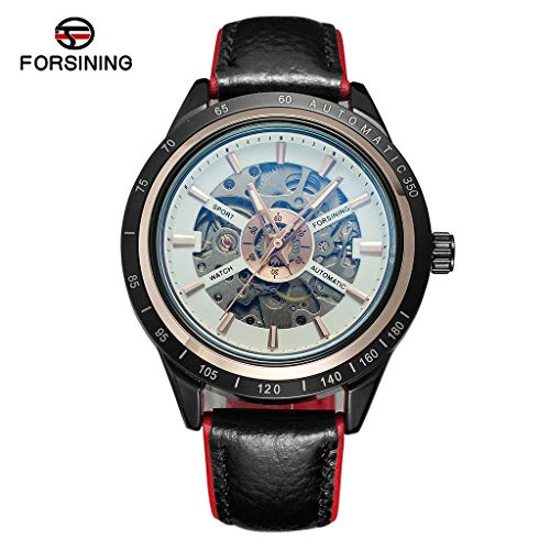 YEZIJIN Motorcycle Design Transparent Red Black Belt Waterproof Men's Automatic Watch Under 20