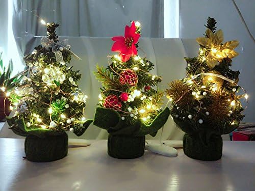 3 pack funny LED lit lighted of the best cute tiny mini golden silver red Christmas tree set