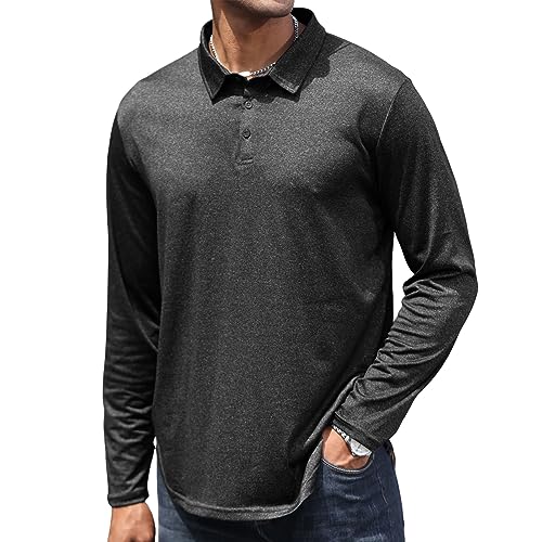 Lexiart Mens Fashion Quick Dry Polos Athletic Golf Shirts Solid Color Collared Shirt Black