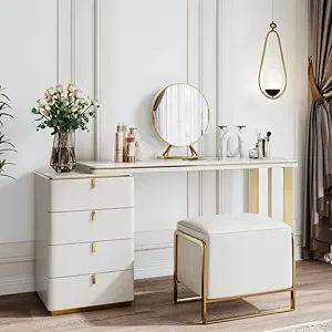 Vandana Interiors Modern Makeup Vanity with Mirror and Stool Included