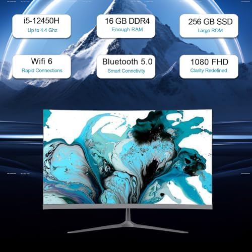 Ordinateur de Bureau Tout-en-Un 60,5 cm, Processeur i5-12450H 8 Cœurs, 16 Go RAM, 256 Go SSD, Windows 11 Pro (Flat Panel)