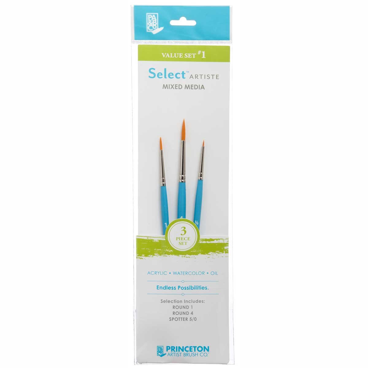 Princeton SelectArtiste Fine Art Multi-Technique Brush Set, 3 x Synthetic Brushes, Mixed Media, For Professionals & Students