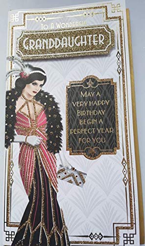 Art Deco Lady - Wonderful Granddaughter - Glittered Slim Birthday Card
