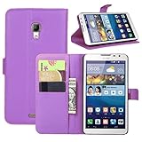 Huawei Mate 2 Case, Fettion Premium PU Leather Wallet Flip Phone Protective Case Cover with Card Slots and Magnetic Closure for Huawei Ascend Mate 2 Smartphone (Folio - Purple)
