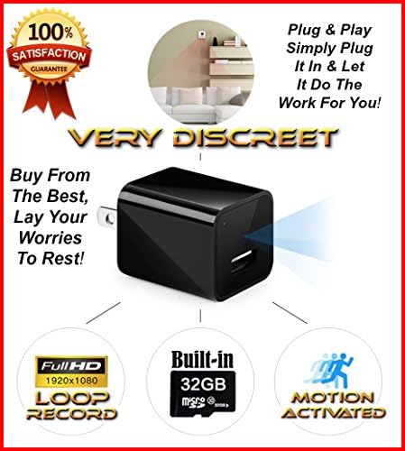 Hidden Spy Nanny Camera 1080P HD Motion Activated USB Wall Charger Adapter Camcorder 32GB Built In Memory Loop Recording By Streemz