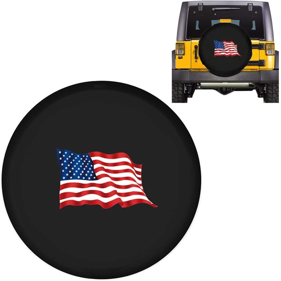 ROCCS 16" Jeep Wrangler Spare Tire Cover, Black Wheel Tire Covers with American Flag Print for Cars Trailer Honda SUV Camper R16, 1PC(29"-31")