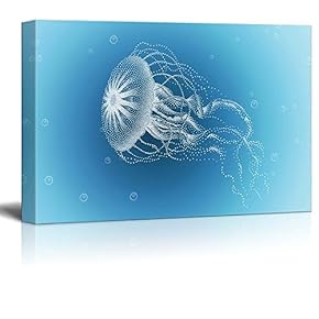 Wll Art Jellyfish on Blue Ocean Themed Background and