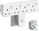 Mscien 4 Way UK Plug Adaptor with 180 Degree Rotation Surge Protector