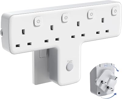 Mscien 4 Way UK Plug Adaptor with 180 Degree Rotation Surge Protector