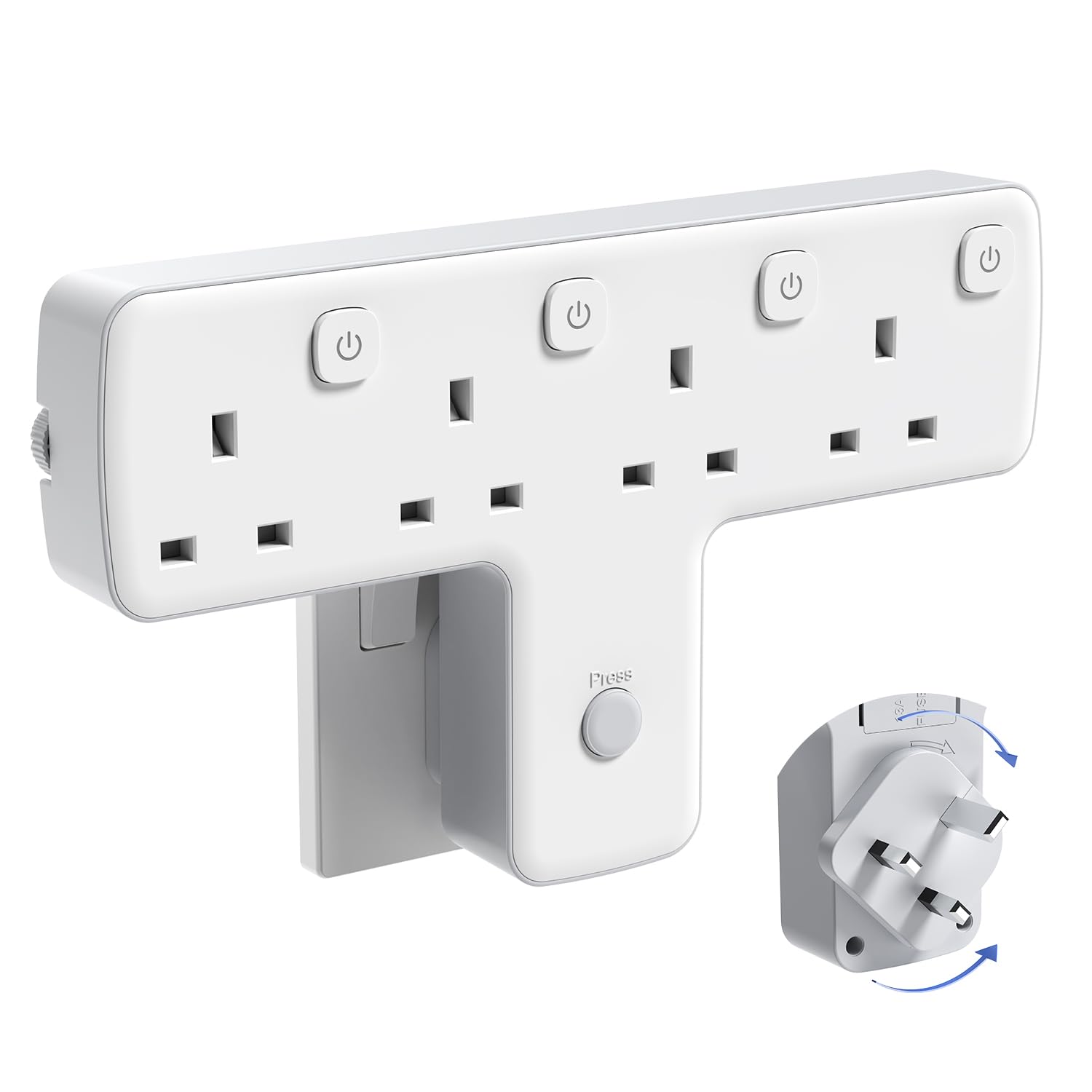 Mscien Multi Plug Adopter, Plug Extension with Independent Switches, 4 Way Plug Adapter UK Built-in Surge Protector, 4 in 1 Wall Socket Plug Extender with 180 Degree Rotation Button
