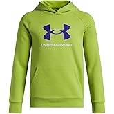 Under Armour Boys' Rival Fleece Big Logo Print Fill Hoodie, (326) Green Vibe / / White, X-Large