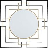 Signature Design by Ashley Oceanal Contemporary Accent Mirror, Geometric Design, Keyhole Bracket for Hanging, Metal Frame, 40" W x 1" D x 40" H, Black/Gold