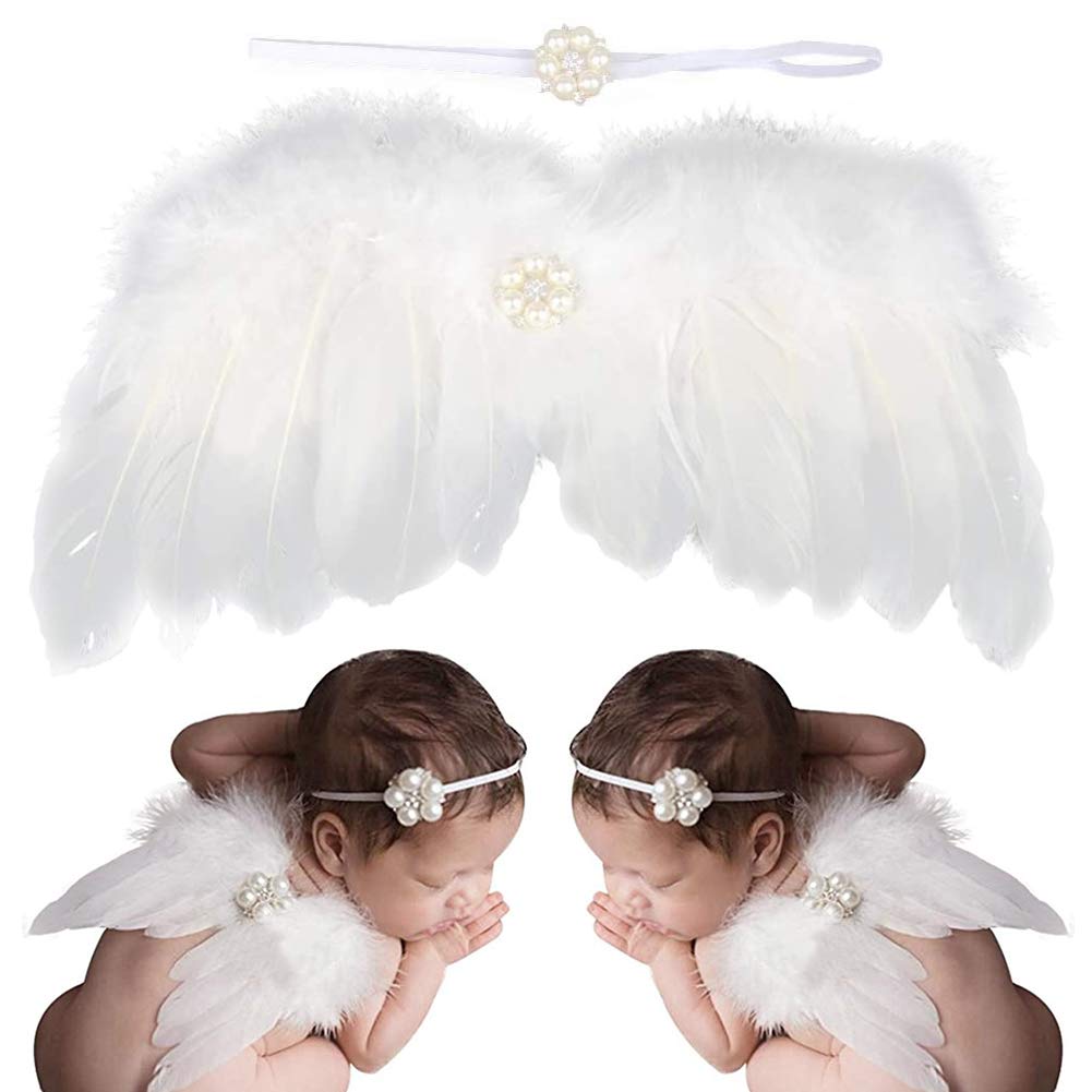 BESLIME Baby Photography Props Newborn Angel, Baby Angel Wings Set, Angel Set for Babies and Newborns Headband and Wings - Perfect for Photos and Photo Shootings (White)