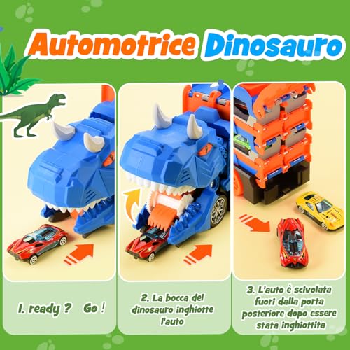 iKidiki Dinosaurs Truck Cars for Children, Toy Child 2 3 4 5 Years Dinosaurs for Children Gift Child 2 3 4 5 Years Old Truck Toy for Children, Track Car with 6 Alloy Racing Cars