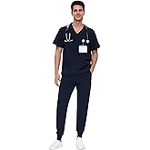COZYFIT Scrubs for Men - 4 Pockets V-Neck Scrub Top and 7 Pockets Jogger Pants Mens Scrubs Set COZY SCRUBS