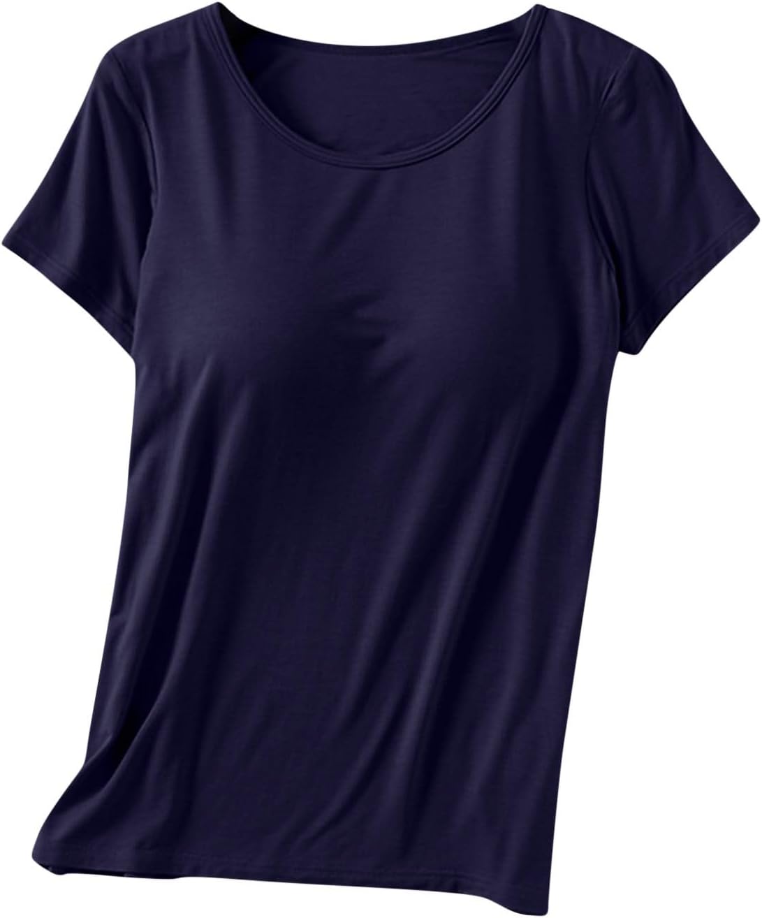 Womens Shirts with Built in Bra Short Sleeve Shirts Summer Casual Athletic Workout Yoga Shelf Bra Padded T Shirts Tops