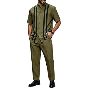ZIBRAL Men's Fashion 2 Piece Dress Shirts Suits Long Sleeve Big Men Leisure Sets Formal Pants Sets S-5XL