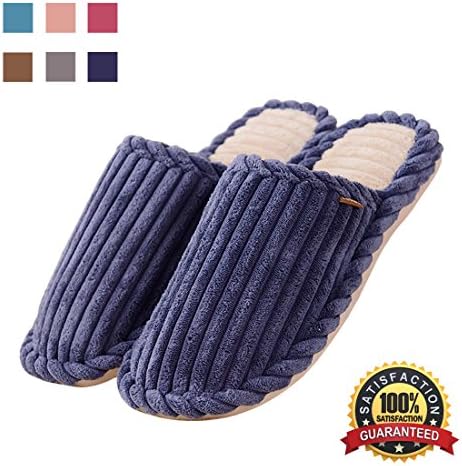 VTURE Men's and Women's New Stripe Corduroy Anti-slip House Slippers (For Men/9-10B(M)US, Navy blue)