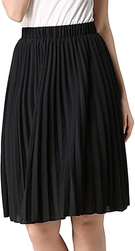 Women's Pleated Skirt Knee Length Simple Solid Color Summer Fashion