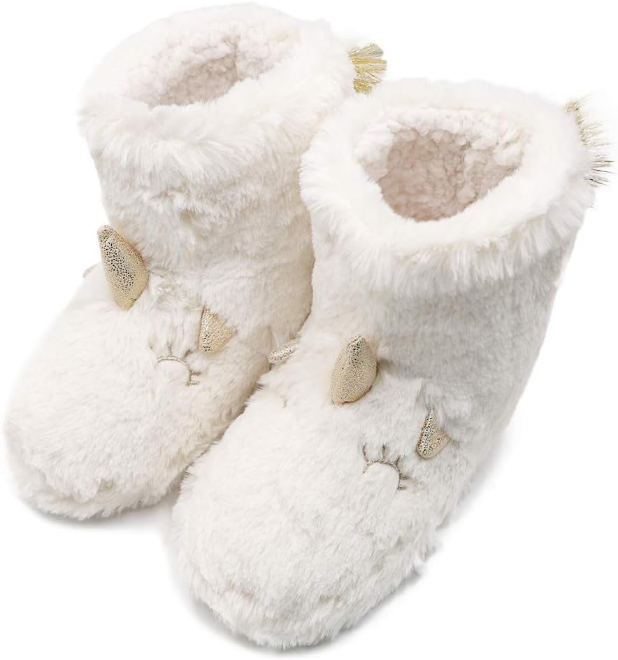 Boy Girls Unicorn Rainbow Slippers Winter Warm Plush Fleece Colorful Slip-on