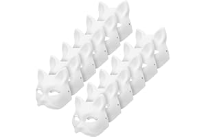 YOMOTREE 12PCS Cat Mask Therian Masks halloween mask to Paint Blank Animal Dress Up Masks DIY White Masks Half for Masquerade