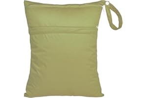 babeine Wet Dry Bag for Baby Cloth Diapers, Waterproof Reusable with Two Zippered Pockets Travel Beach Pool Soiled Baby Items Yoga Gym Bag for Swimsuits or Wet Clothes (army green)