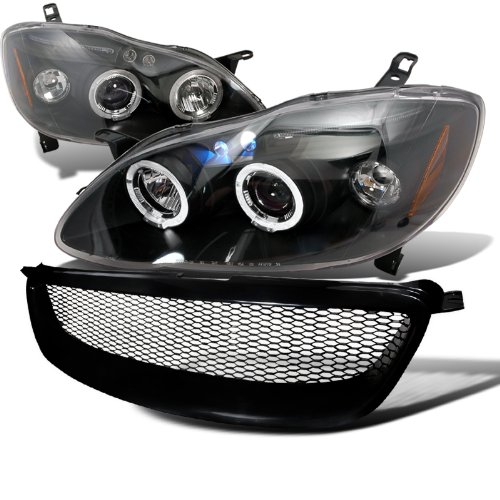 Toyota Corolla Black Halo LED Projector Headlights+ Black Mesh Grille