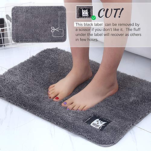 RJUN Bathroom Rug Non Slip Bath Mat Water Absorbent Soft Microfiber Shaggy Bathroom Mat, 16"x24", Machine Washable Bath Rug, Perfect Plush Carpet Mats for Tub, Shower, and Bath Room (16"x24", Gray) - Thumbnail 2
