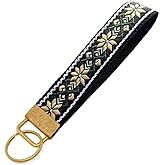 BattleTim Floral Embroidered Fabric Keychain Wristlet Key Fob Keychain Car Key Chain Holder Handmade Wristband for Women